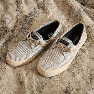 Blue white striped Sperry topsiders